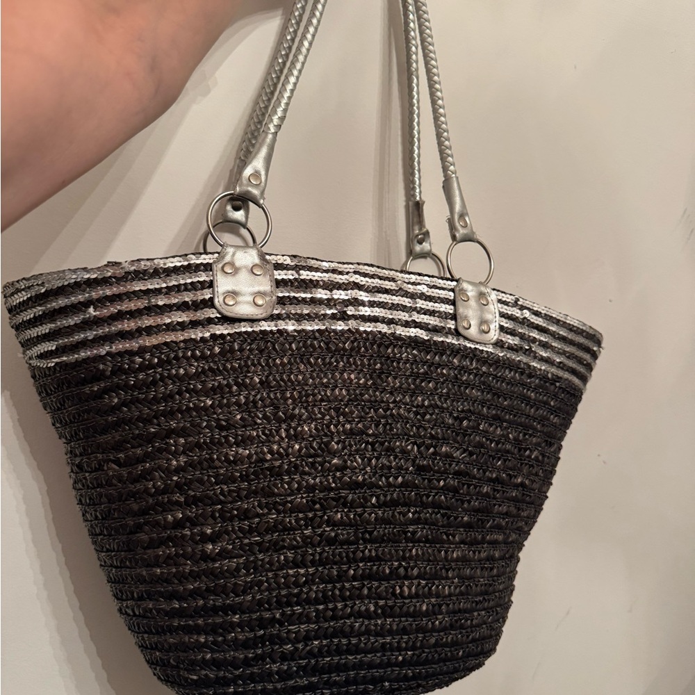 Stylish Black Woven Tote Bag